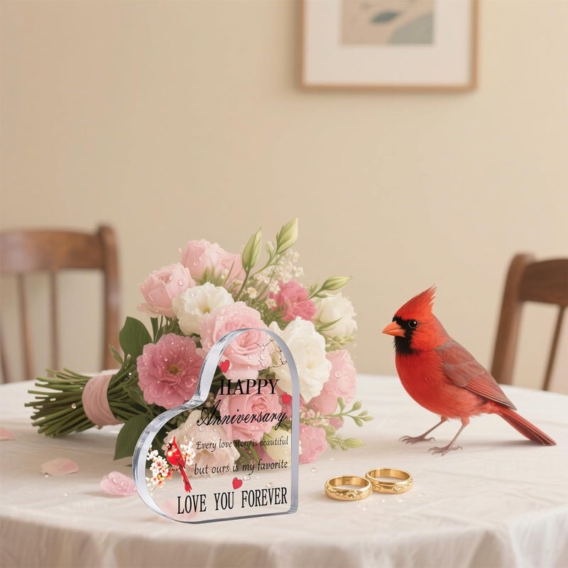 Feeldeal Happy Anniversary Cardinal Gift for Women, Men Anniversary Wedding Acrylic Paper Weights, for Couple Wife Husband Her Him Girlfriend Boyfriend - Image 2